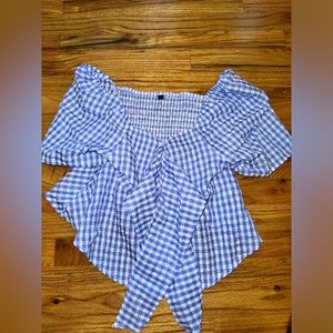 Baby blue checkered blouse